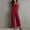 Wine, variant on Women's Solid‑Color Spaghetti Strap Wide‑Leg Jumpsuit Front Tie V‑Neck Back Zipper Loose‑Fit One‑Piece Pants with Side Pockets Wine XL(XL)
