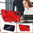 thumbnail image 4 of for iPhone XR Wallet Case with Card Holder, Hand Wrist Strap Loop Holder Kickstand, Finger Grip Ring PU Leather Double Buttons Shockproof Soft TPU Cover for iPhone XR, Red, 4 of 10