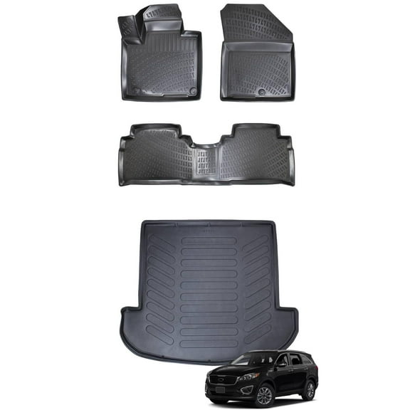 Car Floor Mats   Cargo Liner (Full SET) Compatible for Kia Sorento 5 Seats 2016-2020 Waterproof | All Weather