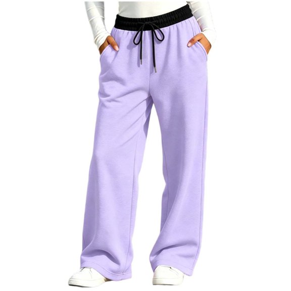 Ohufall 5-15T Student Boys Girls Sweatpant Straight Leg Elastic Waist Sweatpants Pockets Solid Color Casual Trousers