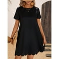 thumbnail image 7 of Women's Scalloped Hem Round Neck Short Sleeve Dress 100% Polyester Lightweight Breathable Everyday Wear Office, 7 of 7