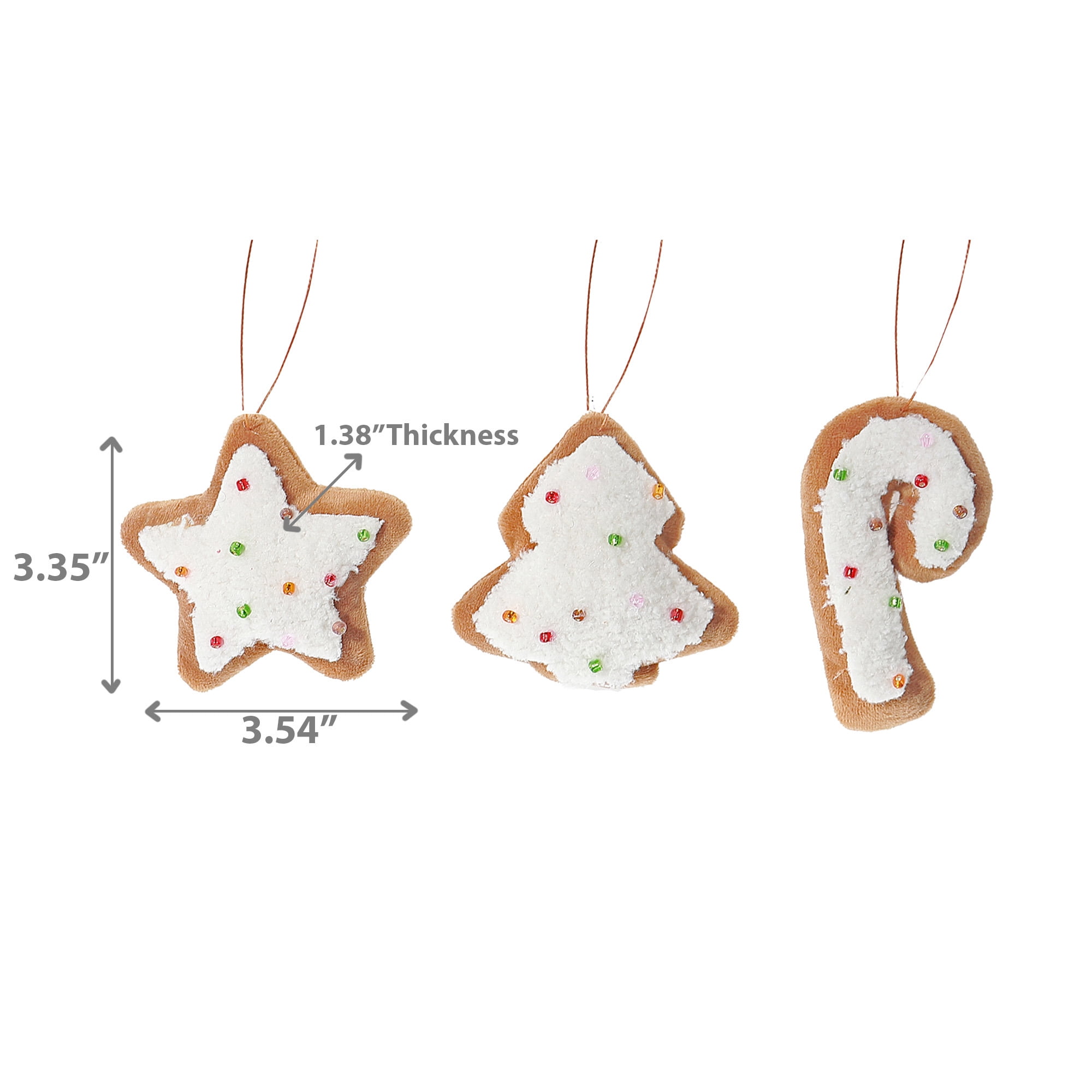 Fabric Hanging Gingerbread Cookie Ornament (Asstd) - Set of 12