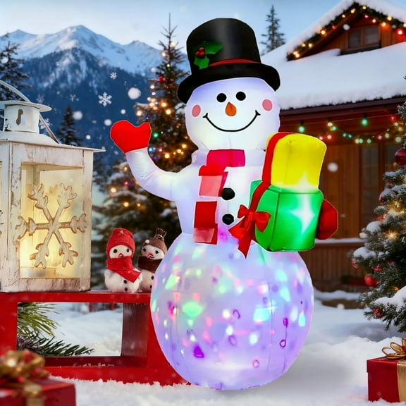 5 FT Christmas Inflatables Snowman with Rotating Lights, Blow Up Snowman Outdoor Decoration for Yard Patio Garden Lawn Xmas Holiday Indoor Party