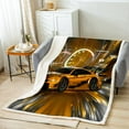 thumbnail image 2 of Sports Car Blanket Gold Race Car Throw Blanket Extreme Sports Fleece Blanket Cool Speed Racing Car Decor Sherpa Blanket 40"X50", 2 of 6