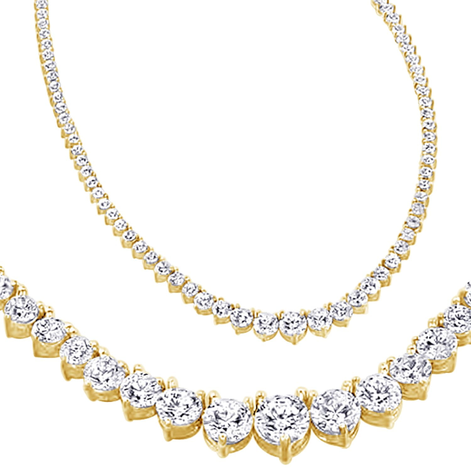 Houston Diamond District 3 to 50 Carat LAB GROWN Round 17" Diamond Tennis Riviera Necklace 3 Prong Premium Collection (D-E Color, VS1-VS2 Clarity) 14K Rose Gold 3 Carat Graduating Necklace