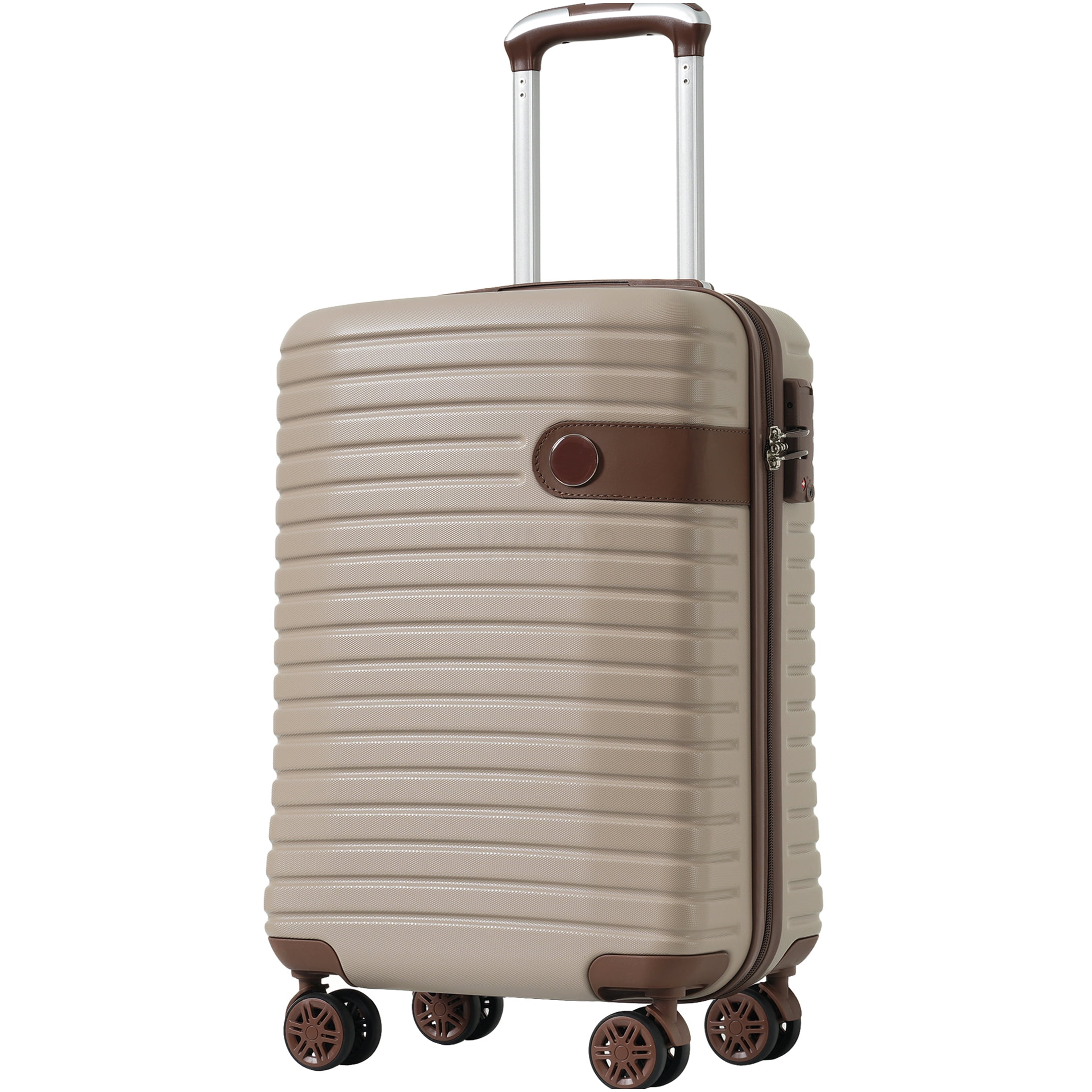 Airline Approved 20 Inch Carry On Luggage 3 Piece Set, Lightweight Hardshell ABS Suitcase with 360° Wheels & TSA Lock, Khaki