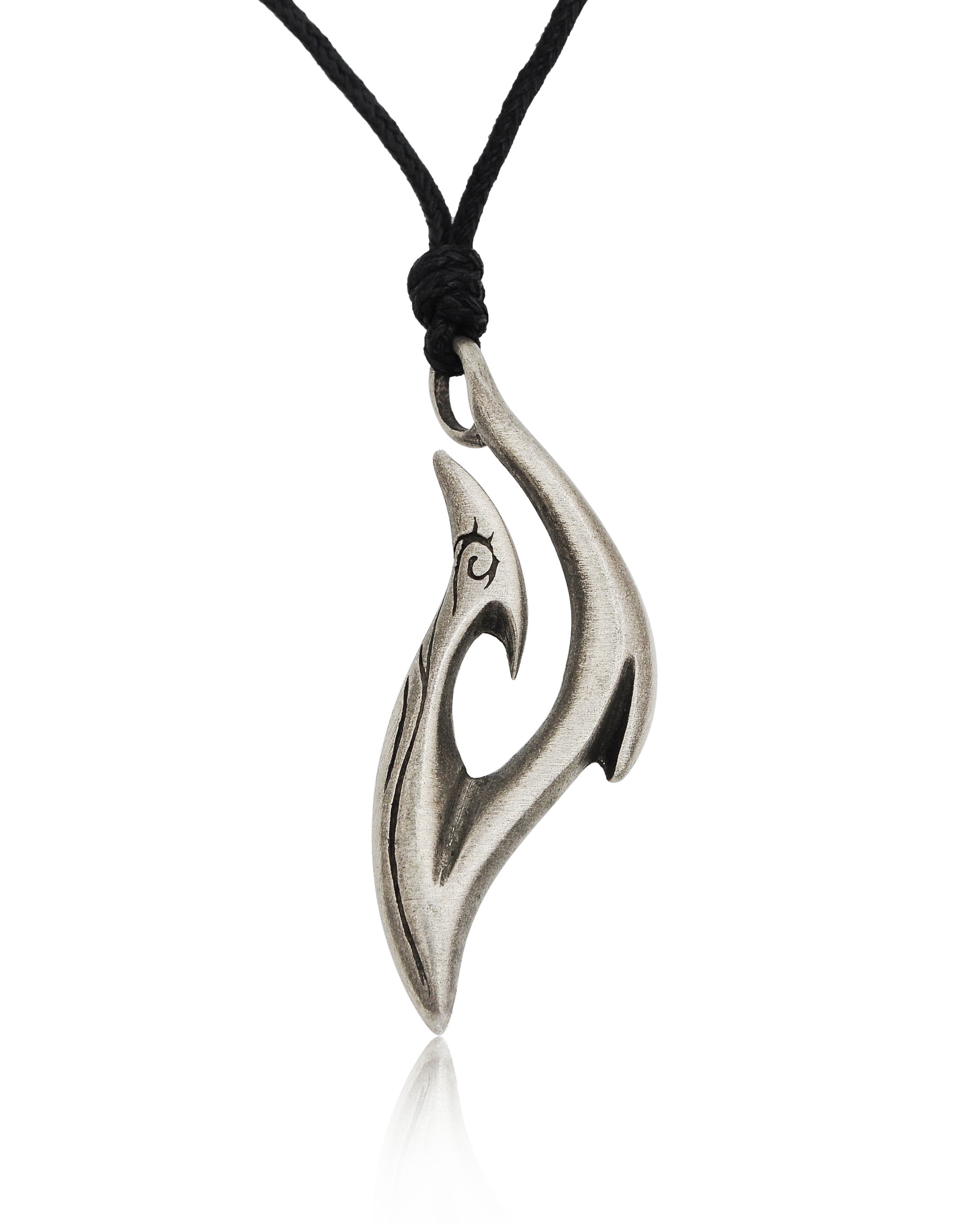 Lovely Maori Tribal Hook Silver Pewter Charm Necklace Pendant Jewelry With Cotton Cord