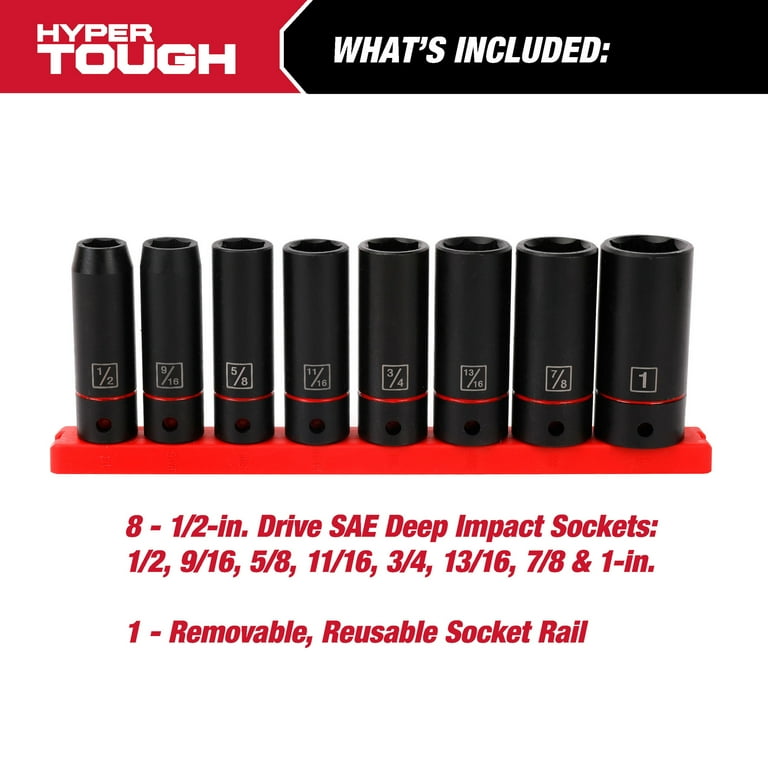 Hyper Tough 9-Piece 1/2-Inch Deep Drive SAE Impact Socket Set Hyper Tough 9-Piece 1/2-Inch Deep Drive SAE Impact Socket Set