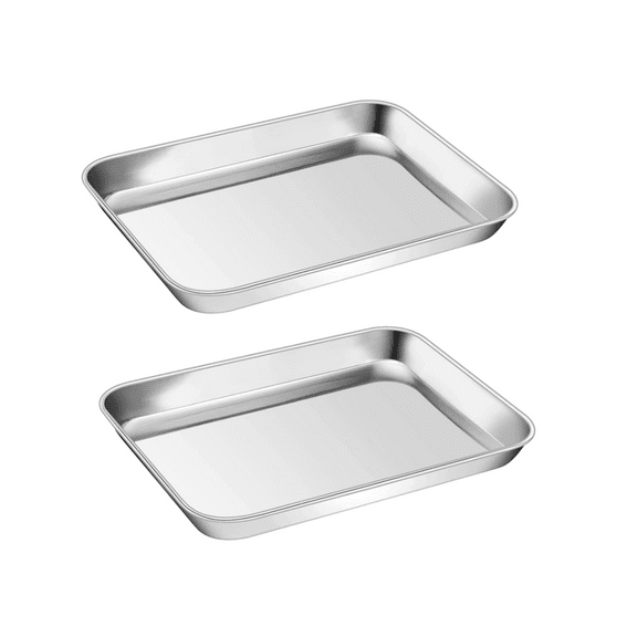 Baking Sheets Set of 2, Topboutique Cookie Sheets 2 Pieces Stainless Steel Baking Pans & Toaster Oven Tray Pans, Rectangle Size 9L x 7W x 1H inch & Non Toxic & Healthy & Easy Clean