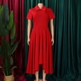 thumbnail image 4 of AURA Women’s Midi Dress High Waist Pleated Flared Skirt Doll Collar Short Sleeve S XXXL, 4 of 7