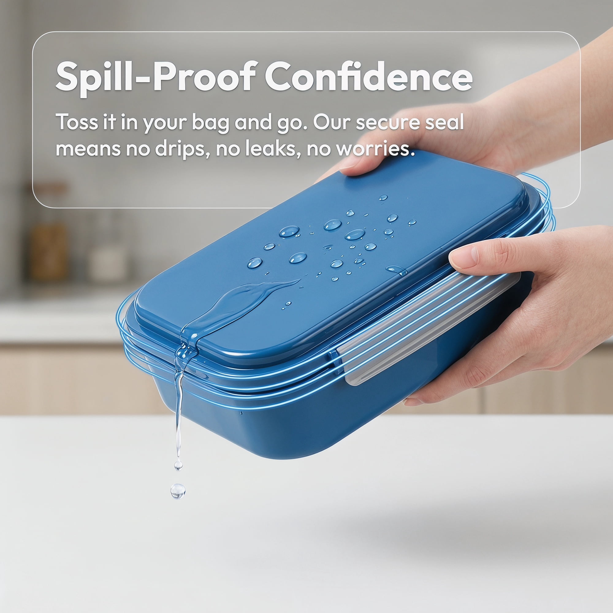 Unique Bargains 1.3L Leak-Proof Meal Prep Container Adult Lunch Bento Box Navy Blue-1