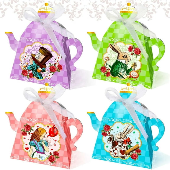 Alice Teapot Party Supplies Return Gift Bag 12pcs - Fantasy Afternoon Tea Theme Gift Bag Gift Bag 12 decorative ribbons