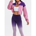 thumbnail image 3 of KelaJuan Women Casual Jacket, Long Sleeve Stand Collar Contrast Color Zipped Workout Jacket Crop Jacket, 3 of 6