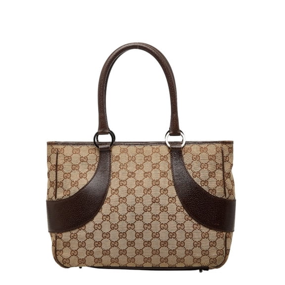 Pre-Owned Gucci GG Canvas Handbag Tote Bag 113011 Brown/Beige Leather Women's GUCCI