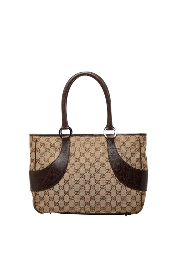 Pre-Owned Gucci GG Canvas Handbag Tote Bag 113011 Brown/Beige Leather Women's GUCCI
