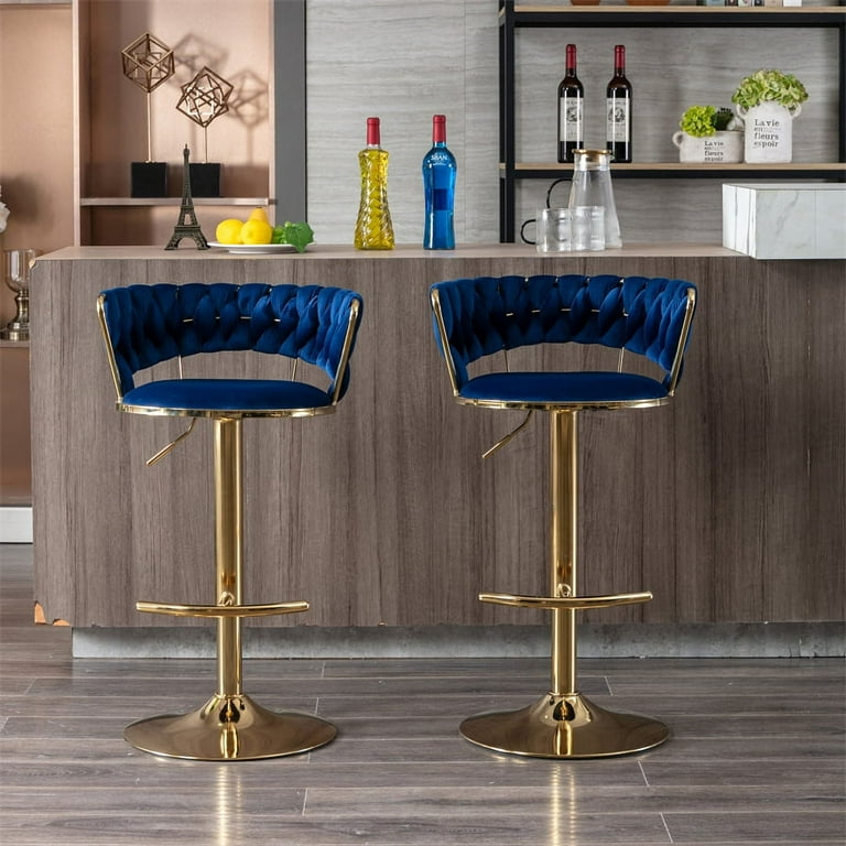 Velvet Swivel Height Adjustable Bar Stools Set of 2 Simple Bar