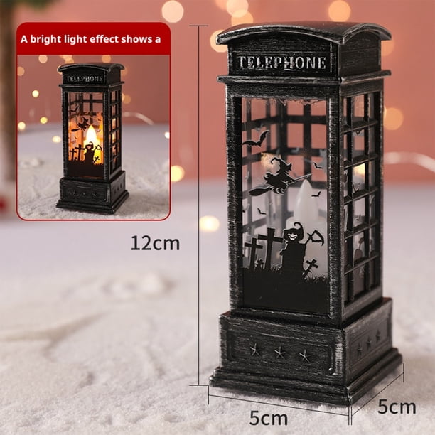 2pcs Halloween Phone Booth Electronic Candle Lights Decoration Lantern Placement Ghost Festival Small Oil Lamp Decoration Prop Arrangement, Phone booth candle light (Witch on a Broomstick model)