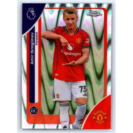 2026 Topps Chrome Premier League Raywave Refractor RC Soccer Card #132 Amir Ibragimov Manchester United