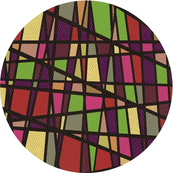 Ahgly Company Machine Washable Indoor Round Transitional Deep Red Area Rugs, 4' Round