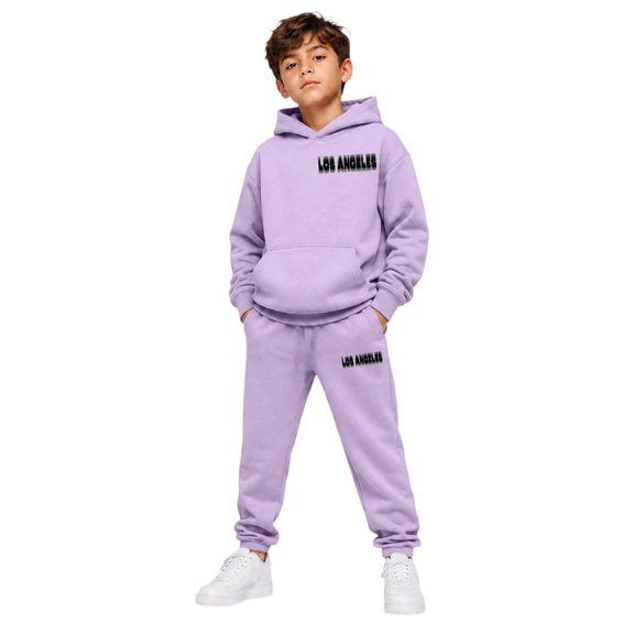 RUTAYY Boys 2 Piece Set City Graphic Long Sleeve Pullover Hoodie Jogger Pants Casual Everyday Wear Outfits, Purple