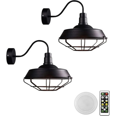 

FSLiving 2-Lights 100 Lumens Multi-Function Battery Operated Remote Control No Cord Metal Retro Wall Sconce Fixture Wall Decor For Aisle Staircase Laundry-Easy To Install Dimmable Battery Not Included