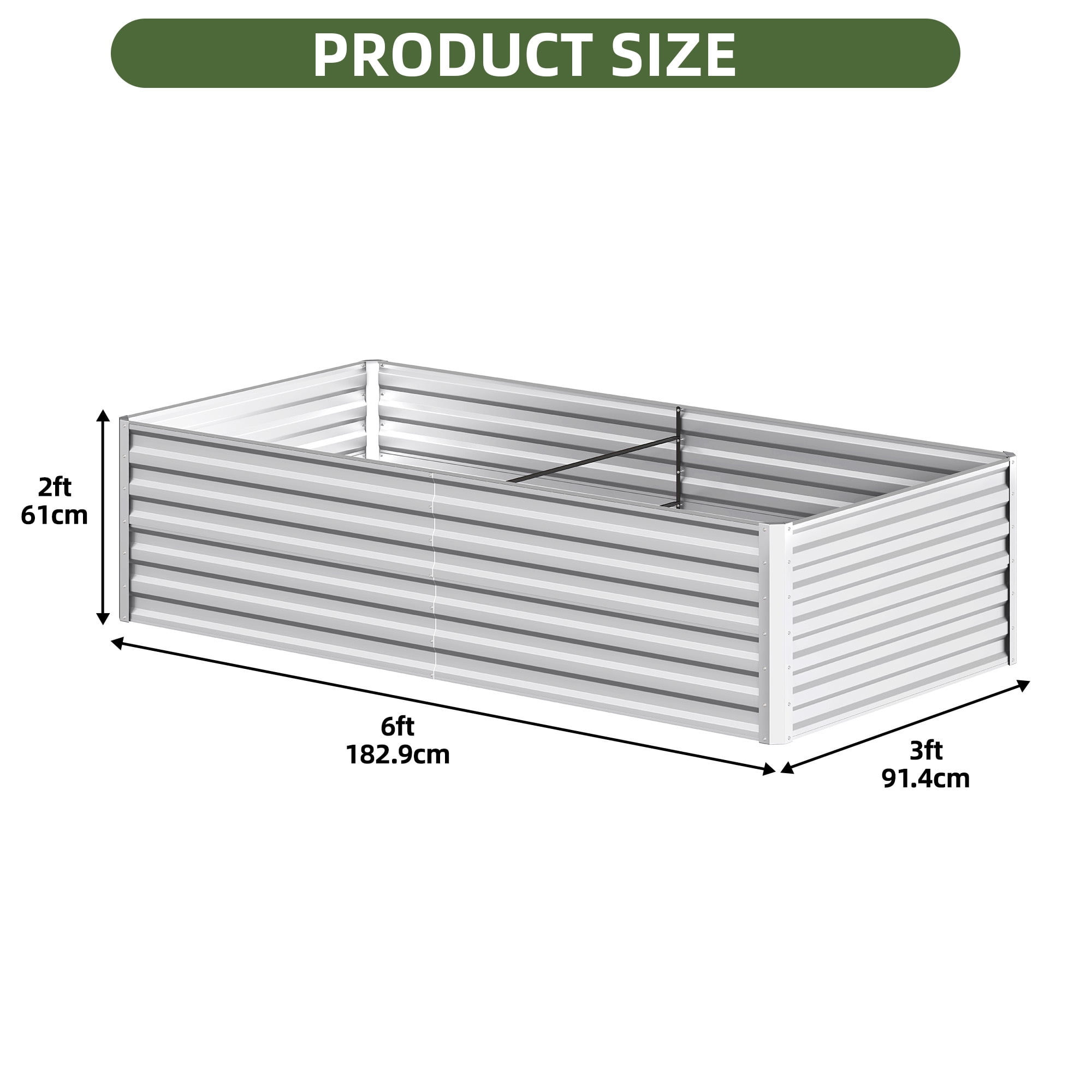 Uforic 2 Pack 6x3x2 f Silver Galvanized Raised Garden Bed Kit, Metal Planter Box with Gloves, Ground Nails & Support Rod, Outdoor Above-Ground Planter for Plants, Vegetables, and Flowers