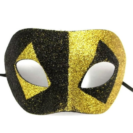 Gold Black Glitter Diamond Wide Masquerade Mask Dance Ball Men