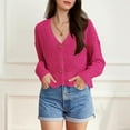 thumbnail image 2 of Cropped Sweater Cardigans for Women Teen Girls Button Up Knitted Blouse Drop Shoulder V Neck Long Sleeve Outerwear (One Size, Hot Pink), 2 of 6