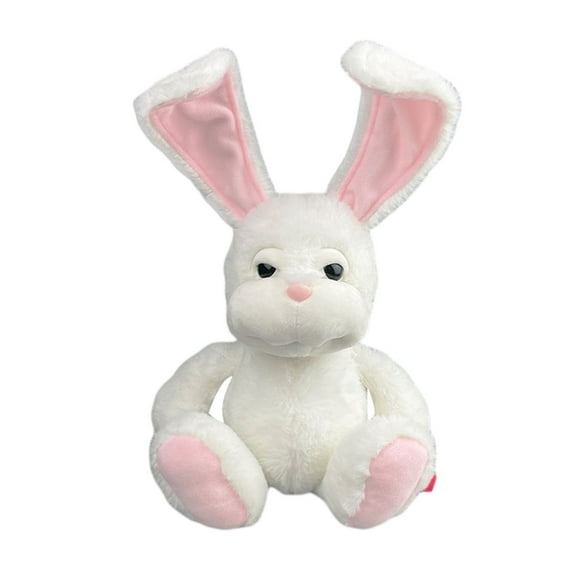 Cute Cartoon Stuffed Toy, Soft Long Ear Bunny Plush Toy for Kids Adults (White Pink)