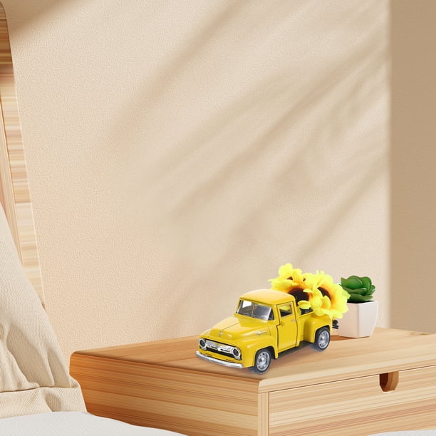 unbranded Camión Decorativo Metálico Amarillo Con Flores Ideal Para De Fiestas Y Hogar