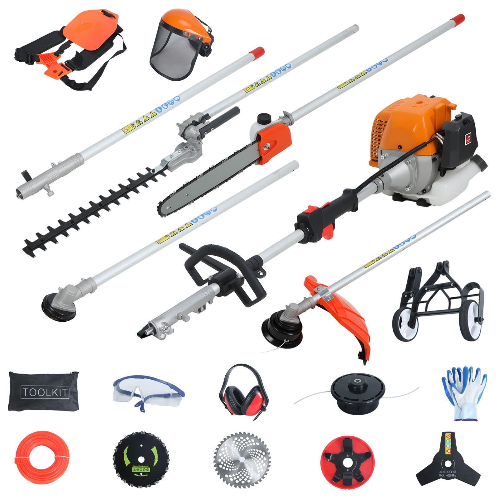 AquaAurix 8-in-1-String-Trimmer-Chainsaw , 52CC 2-Cycle Powered Weed Eaters Gas, String Trimmer, Brush Cutter, Edger, Pole Saw Chainsaw Pruner with Extension Pole