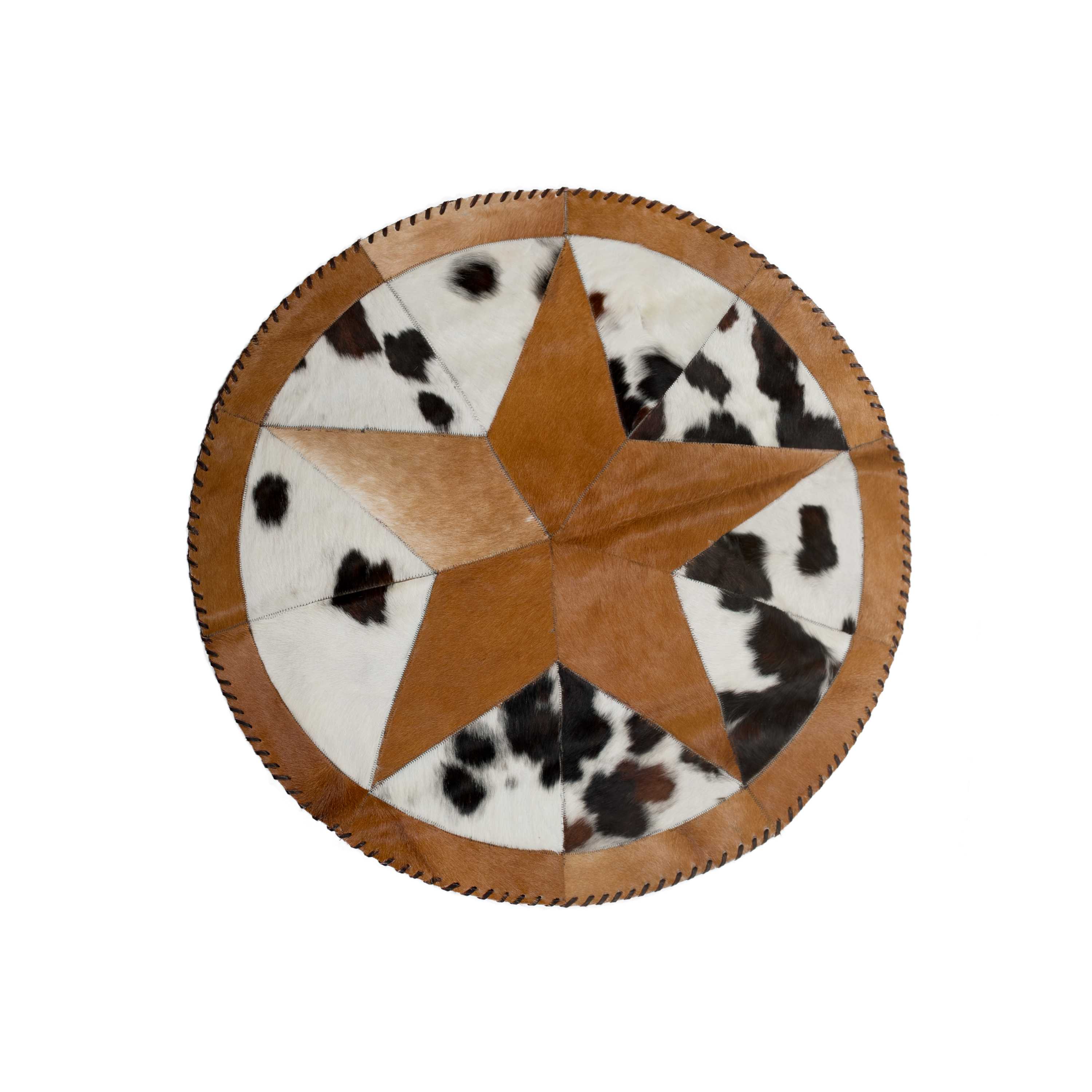 3.5" Tricolor Natural Star Stitch Round Cowhide Area Rugs
