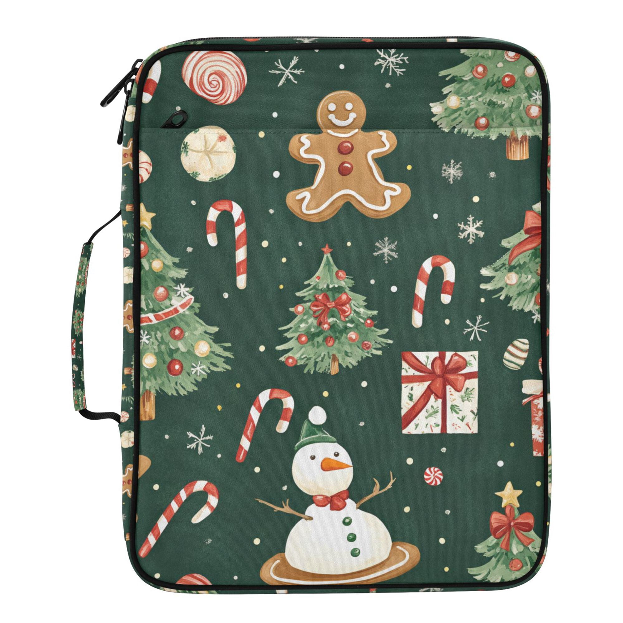 FORMRS Accordion File Folder A4 Size 7-Pocket Expanding Document Organizer Bag with 3 Ring Binder, Green Christmas Trees