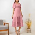 thumbnail image 2 of Womens Spring And Summer Leisure Vacation Solid Color Short Sleeve V-neck Drawn Dress, 2 of 3
