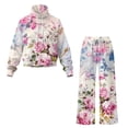 thumbnail image 5 of Xixirimido Pink Roses Floral Print Women 2 Piece Outfits Plus Size Tracksuit Fall Fashion Airport Lounge Set Long Sleeve Sweatshirts Wide Leg Pants Winter Sweatsuits, Small, 5 of 7