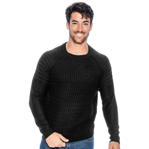 TR Men's Textured Knit Crewneck Sweater by 9 Crowns Essentials (Black, Small)