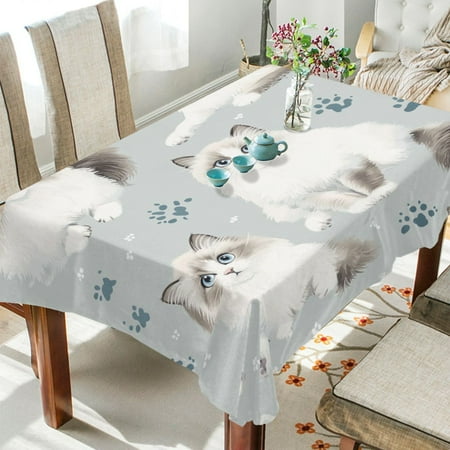 

WOBOGO Playful Ragdoll Cats Pattern Square Tablecloth 60×60in Polyester Fabric Tablecloth Washable Dust Resistant Wrinkle Resistant