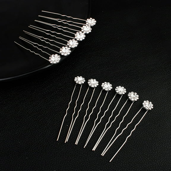 Pretyzoom 12 Pcs U-shaped Hairpin Artificial Floral Hairpin with Decorative Hair Pins for Women Anniversary Silver