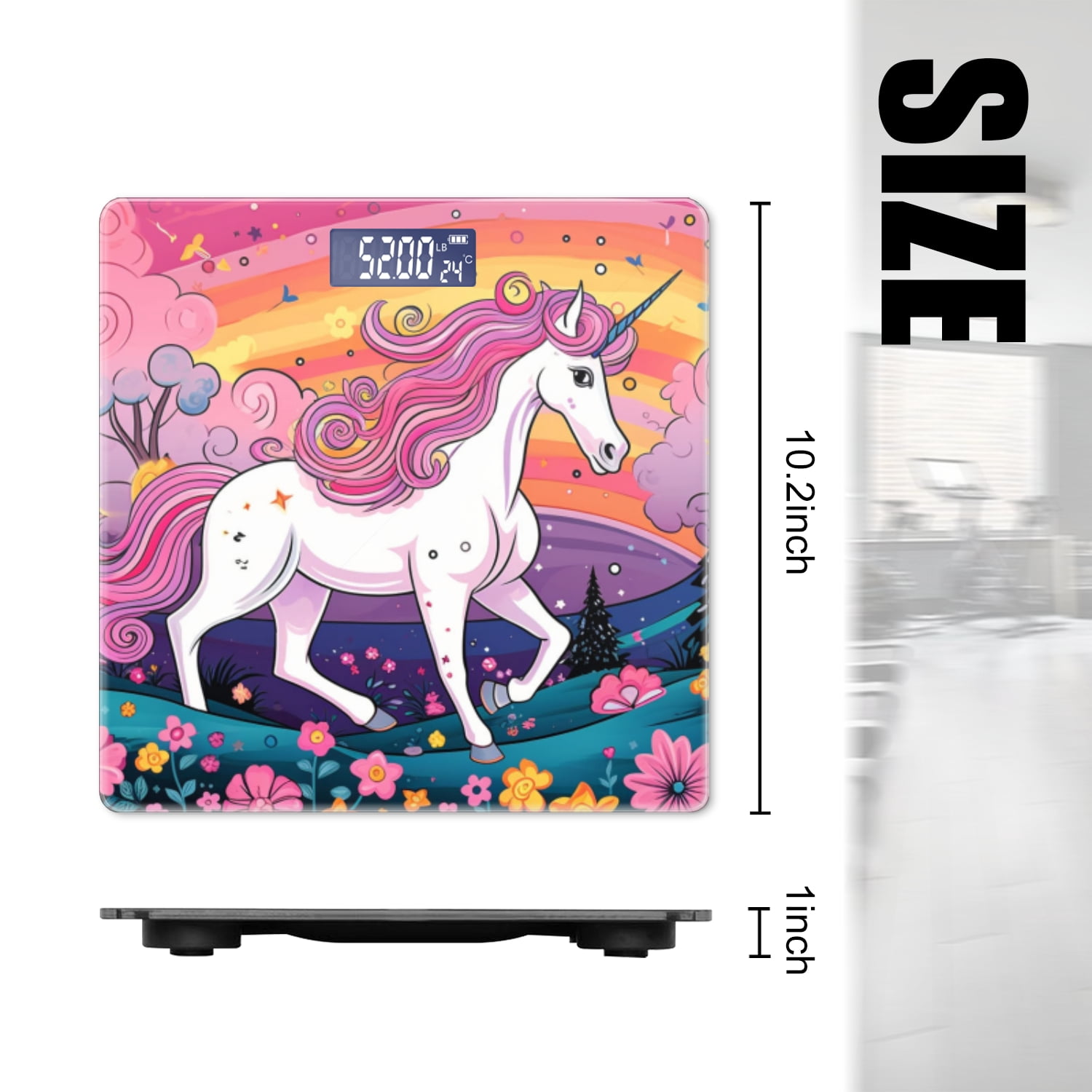 High Precision Body Weight Scale Smart Bathroom Scales with Large LCD Display(400lbs),Decorative for Bedroom-Cartoon Illustration Of Unicorn With Pink Mane And Tail
