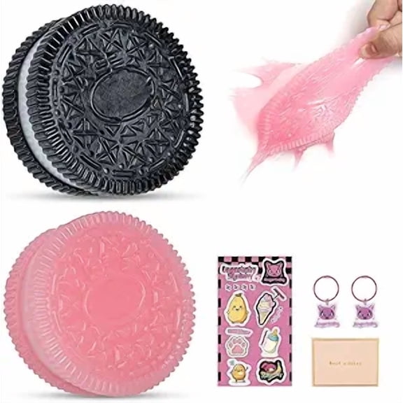 2Pcs Taba Squishy Cookie Handmade Sticky, Kawaii Biscuits Squishies Fur Ball, Fufu Pinch Family Cookie Squishy Fidget Stress Relief Squeeze Toys (Black and Pink)