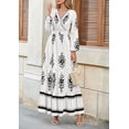 thumbnail image 2 of Women's 2025 Fall Wedding Guest Dresses Boho Floral Long Sleeve V Neck Flowy Elegant Maxi Dress Beach Clothes,White, 2 of 6
