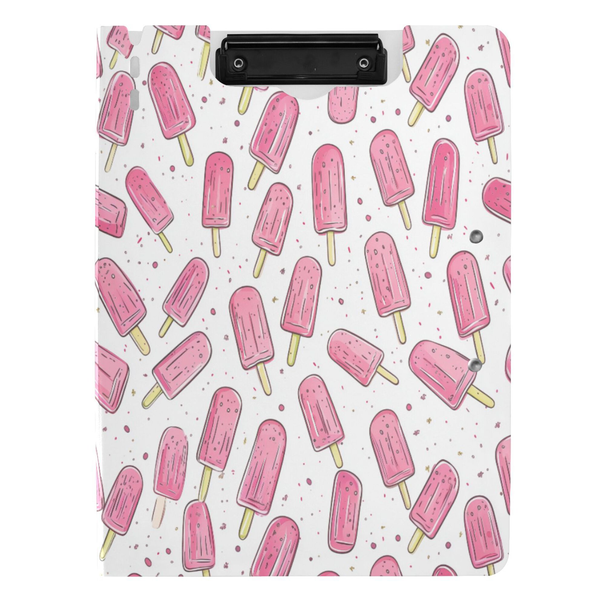 FORMRS A4 Clipboard Folder with Pen Holder Horizontal Foldable School Office Binder, Pink Popsicle Pattern