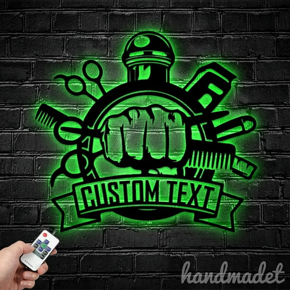 Handmadetneonsign Barber Shop Name Metal Wall Art LED Light, Hairstylist Salon Metal Sign Decor