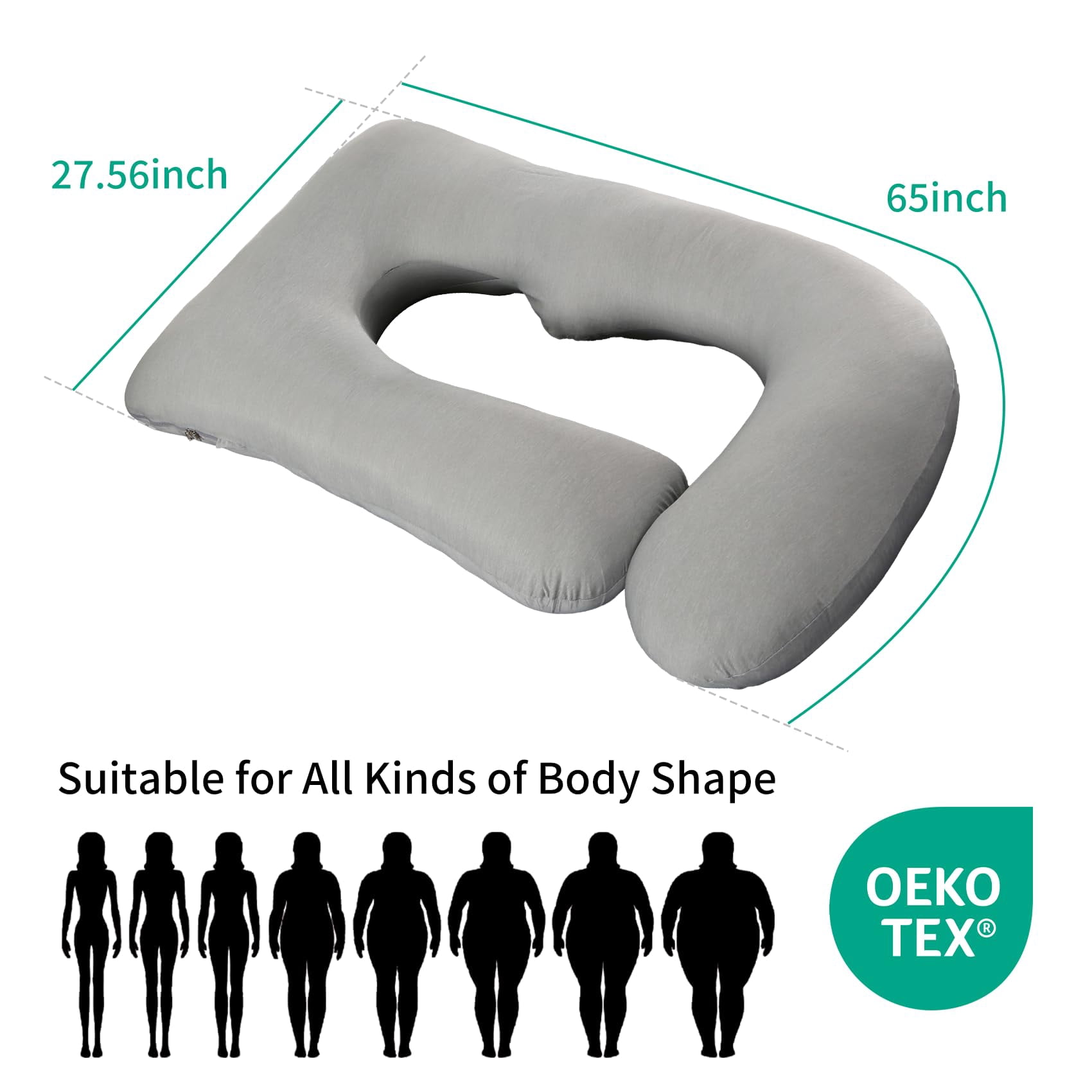 U-shaped Pillow For Sleeping  Full Body Support & Belly -65 Inch Maternity With Machine Washable Cover |