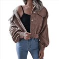 thumbnail image 3 of Chaqueta Corta de para Mujer, Otoño/Invierno, Informal, de Larga, con Botones, y Caqui S, 3 of 10