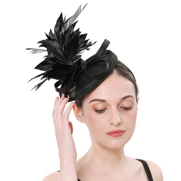 OUNONA Tea Party Hats and Gloves Cocktail Tea Party Hats Black 1Set Decorative