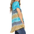 thumbnail image 3 of Sakkas Monet Long Tall Tie Dye Ombre Embroidered Cap Sleeve Blouse Shirt Top - Blue / Beige - Plus Size, 3 of 5