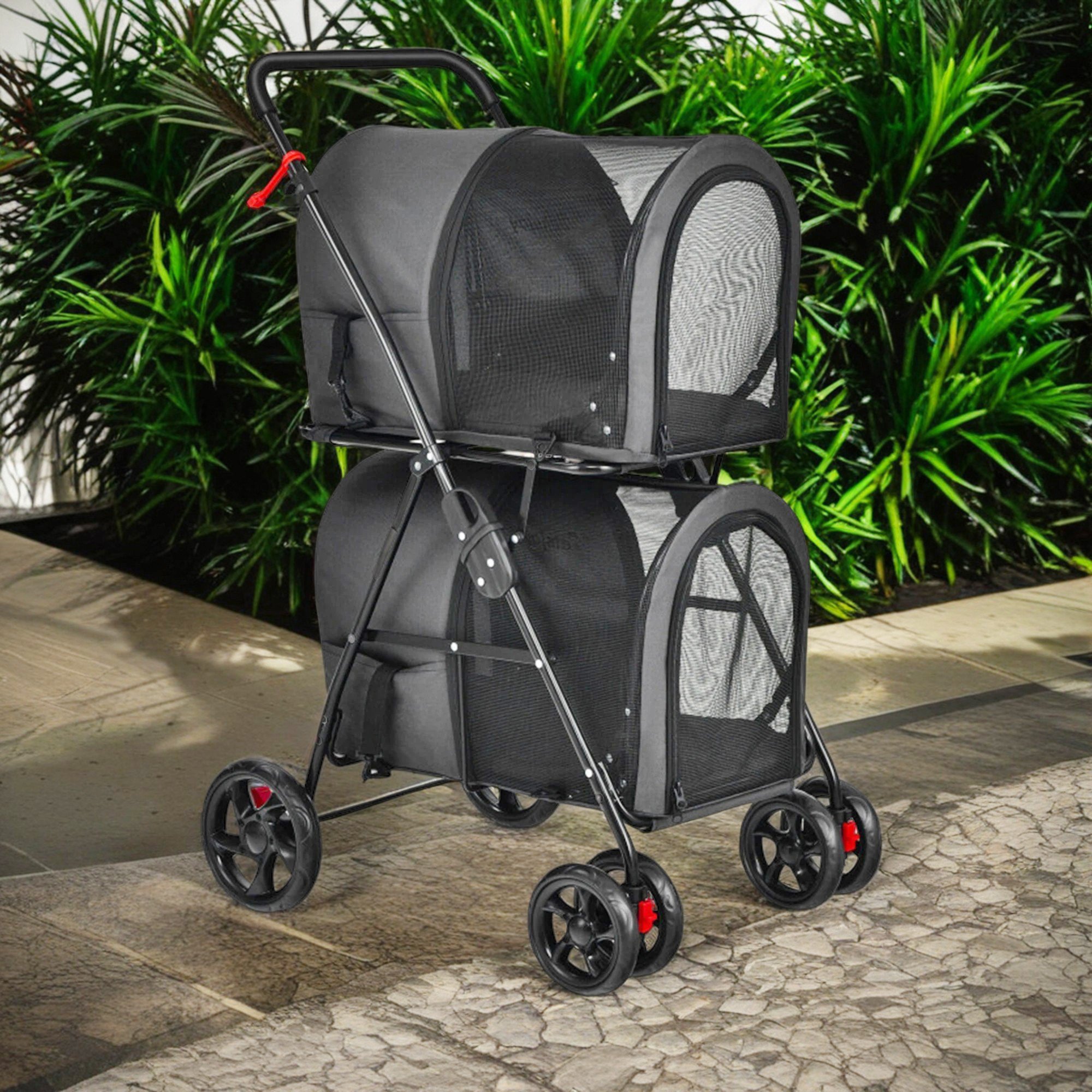 Pefilos 41" Double Pet Stroller Dog Cat Cage Jogger Stroller, 4-in-1 Travel Foldable Carrier Puppy Stroller with Detachable Carriers and Travel Carriage, Black Pefilos 41" Double Pet Stroller Dog Cat Cage Jogger Stroller, 4-in-1 Travel Foldable Carrier Puppy Stroller with Detachable Carriers and Travel Carriage, Black