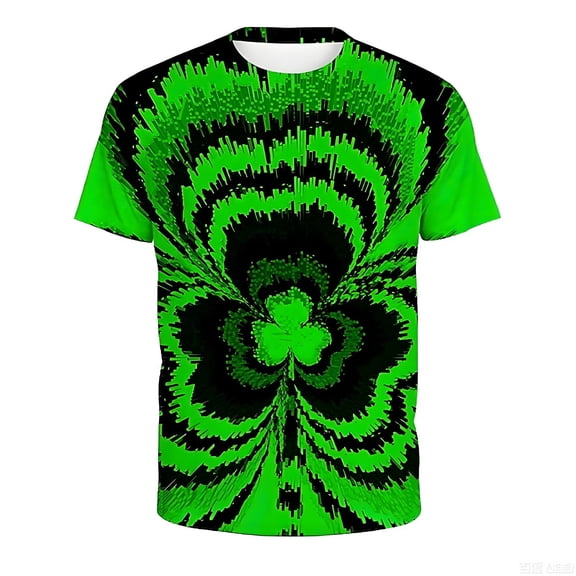 IWRICH Men's Short Sleeve Plus Size Shamrock T Shirts Crew Neck St. Patrick's Day Clover Tees Holiday Printed Tops 05-Green XL