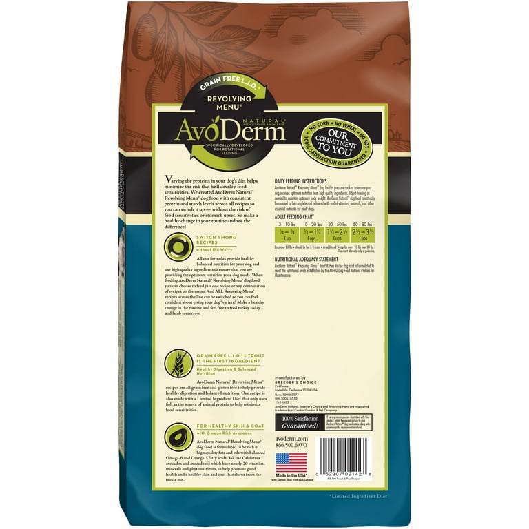 AvoDerm Natural Revolving Menu Adult Dog Food Trout and Pea 4 Pound